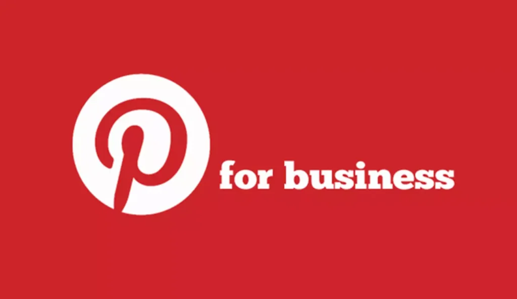 Logo aplikacji Pinterest for Business na czerwonym tle – białe logo Pinterest z napisem „for business"; narzędzie dla projektantów i twórców z branży kreatywnej omawiane przez Weronikę Wolską w Akademii Projektowania.