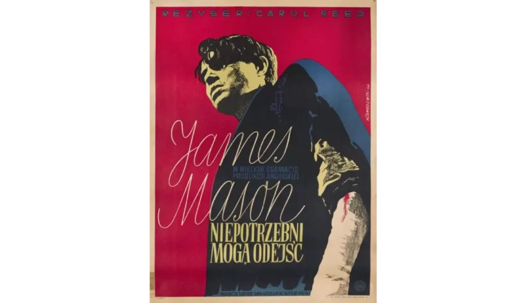Polska Szkoła Plakatu. Plakat filmowy Henryka Tomaszewskiego do filmu "Niepotrzebni mogą odejść" reżyserii Carola Reeda z Jamesem Masonem – klasyk Polskiej Szkoły Plakatu omawiany w Akademii Projektowania Weroniki Wolskiej.