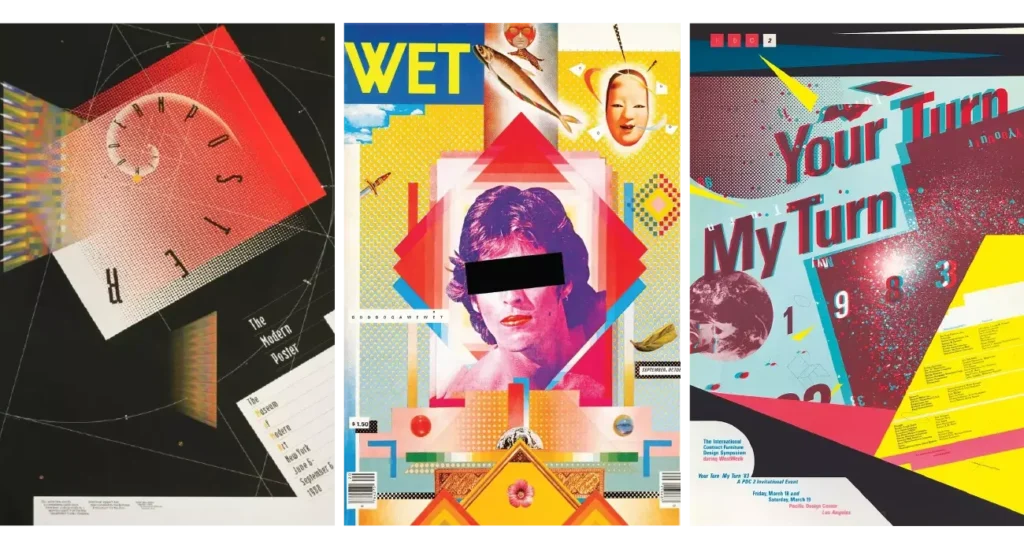 April Greiman, projektantka graficzna XX i XXI wieku – autorskie plakaty łączące fotografię, kolaż i typografię.